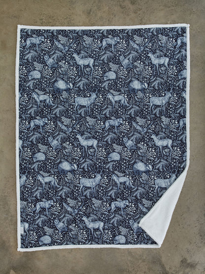 Supersoft Sherpa Reverse Woodland Animals Navy Blue