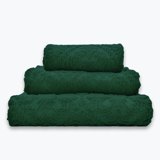 Country Style Jacquard Design Bath Towels in Dark Green