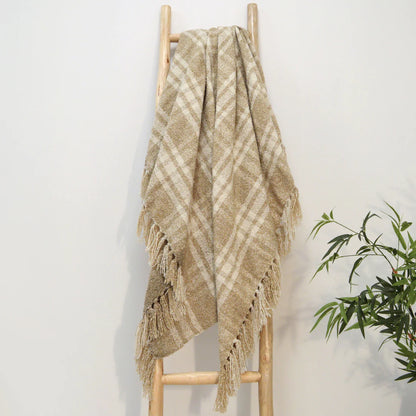 Check Darwin Throw in Natural Shades with Tassles