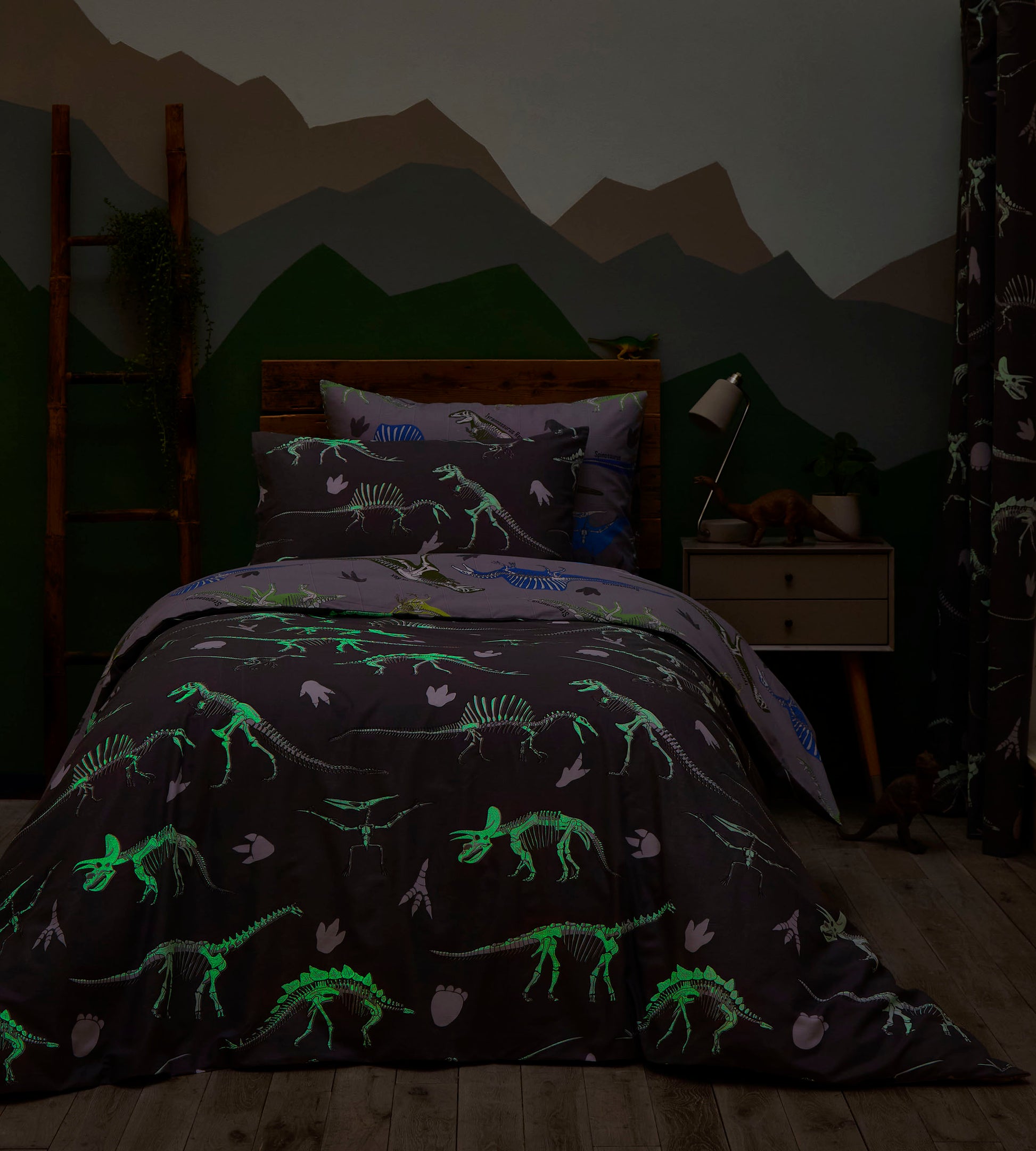 Glow in The Dark Dinosaur Childrens Duvet Set or Curtains