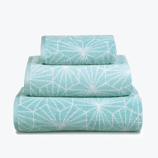 Geometric Madrid Design Bath Towels in Duck Egg