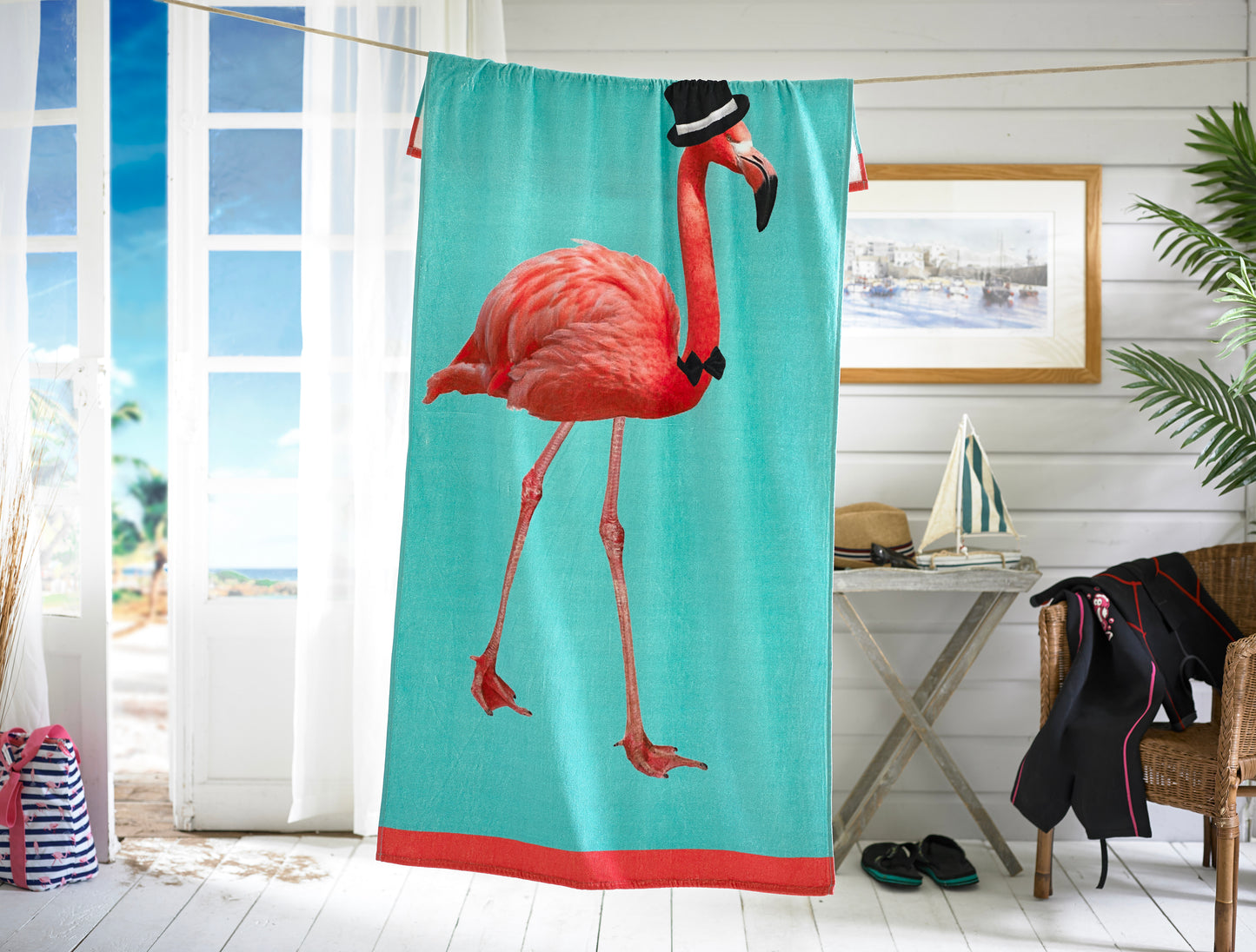 100% Cotton Pink Flamingo Beach Towel