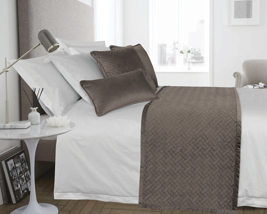 French Velvet Stitched Design Bed Runner Taupe
