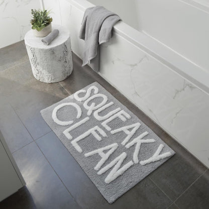 SQUEAKY CLEAN Bath Mat in Sage Grey & White