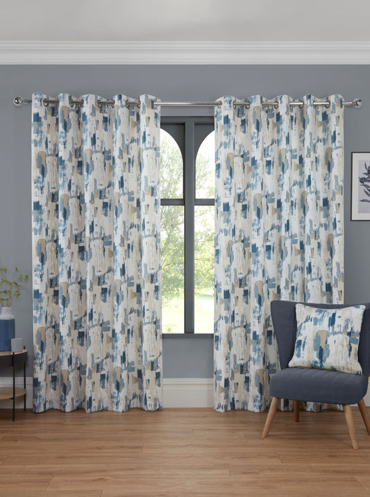 Eyelet Design Contemporary Curtains in Blue Shades