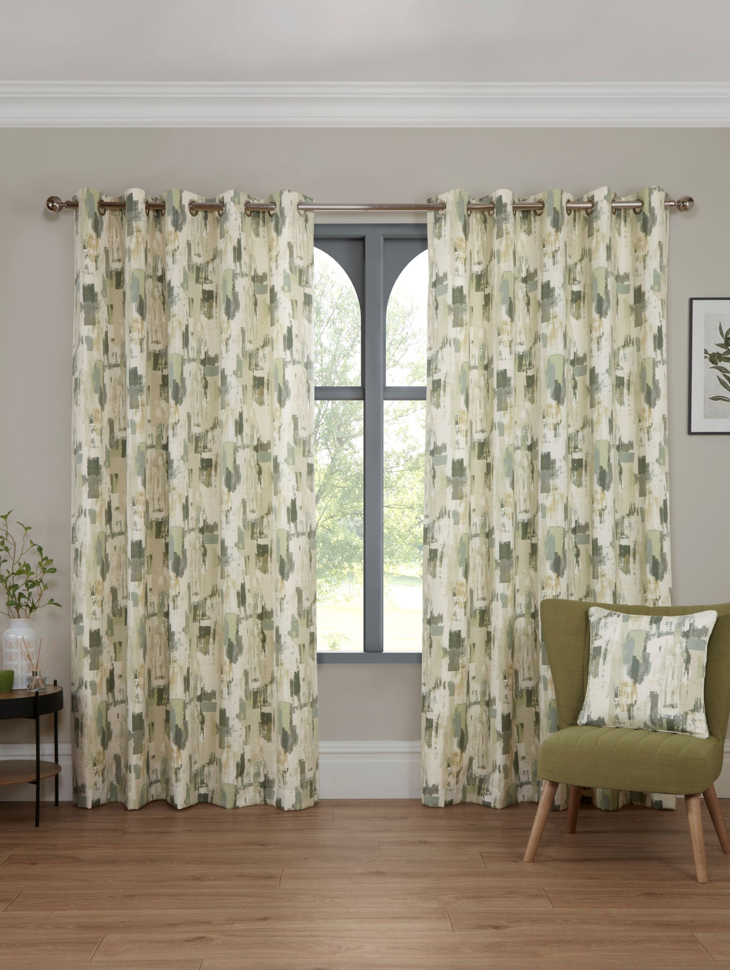 Eyelet Design Contemporary Curtains in Green Shades