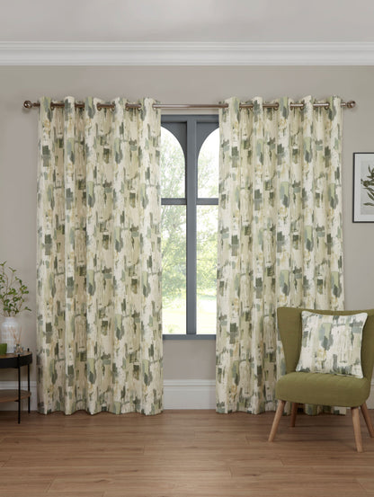 Eyelet Design Contemporary Curtains in Green Shades