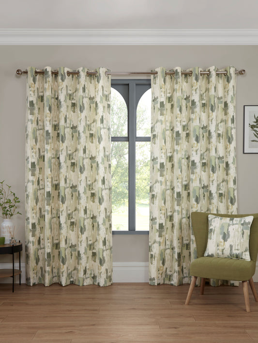 Eyelet Design Contemporary Curtains in Green Shades