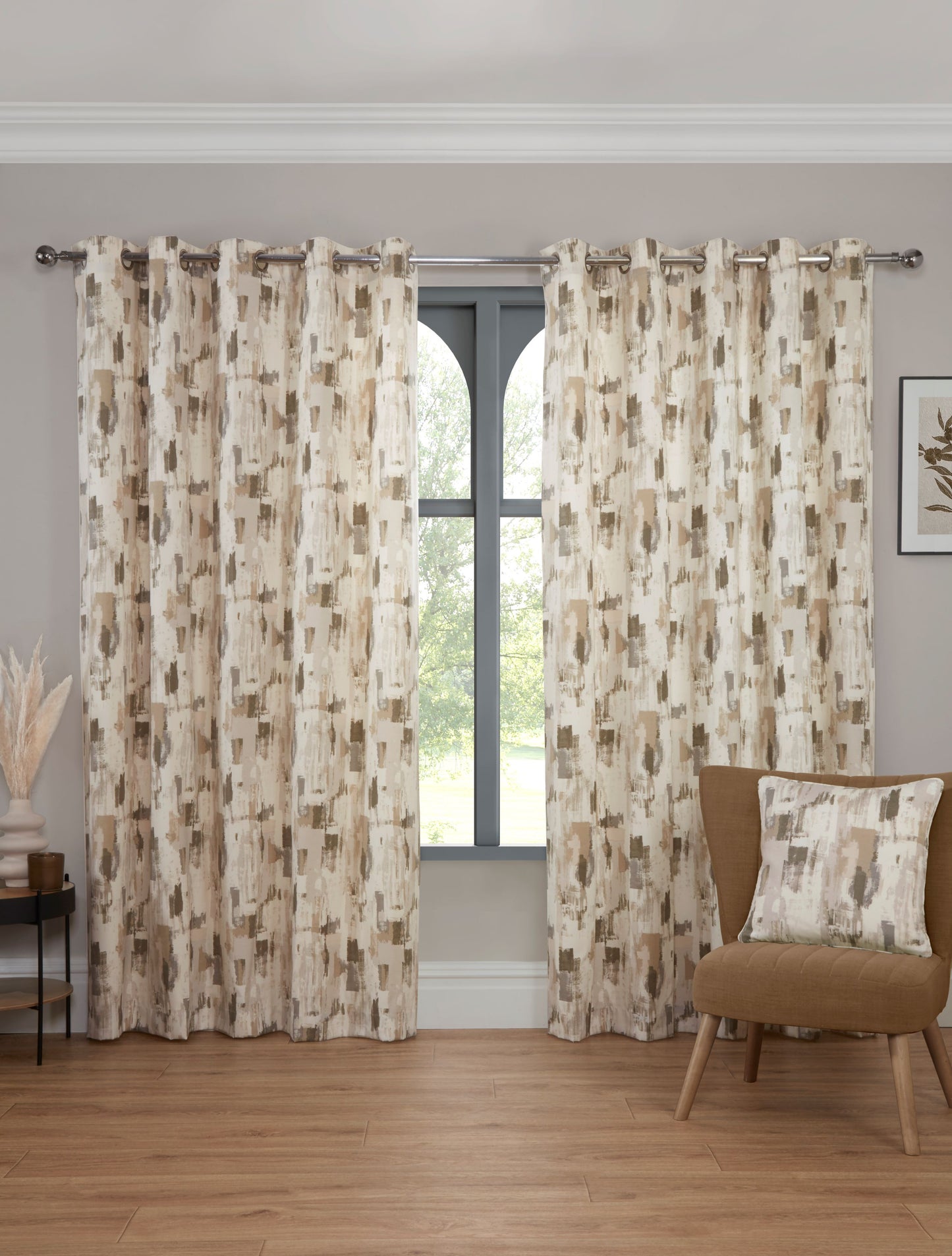 Eyelet Design Contemporary Curtains in Putty Brown & Natural Shades
