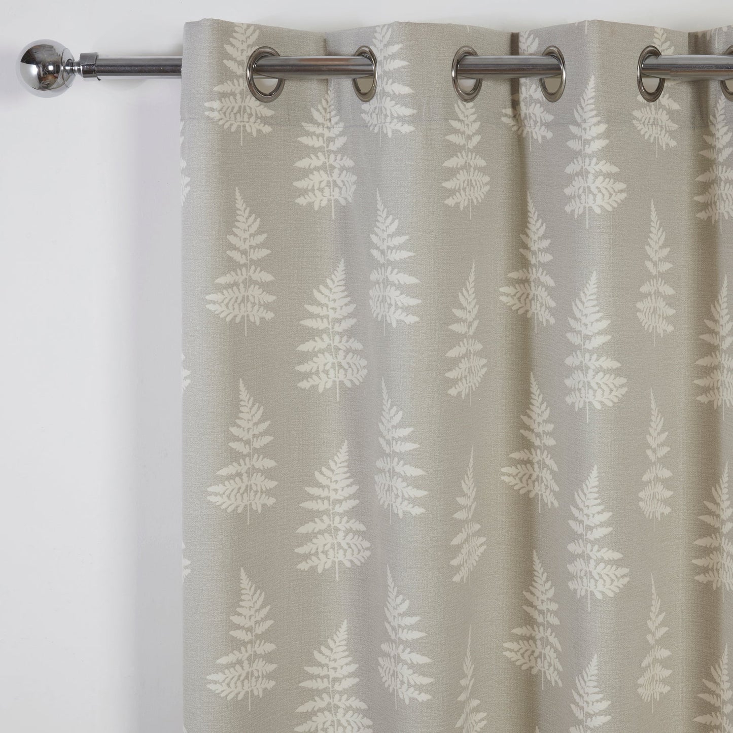 Fern Leaf Print Design Pair Curtains in Grey