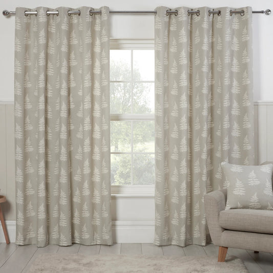 Fern Leaf Print Design Pair Curtains in Grey
