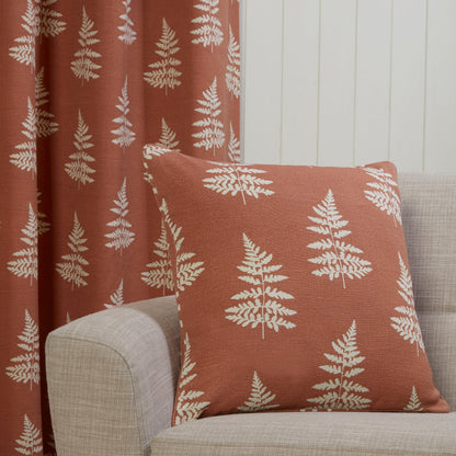 Fern Leaf Print Design Pair Curtains in Terracotta