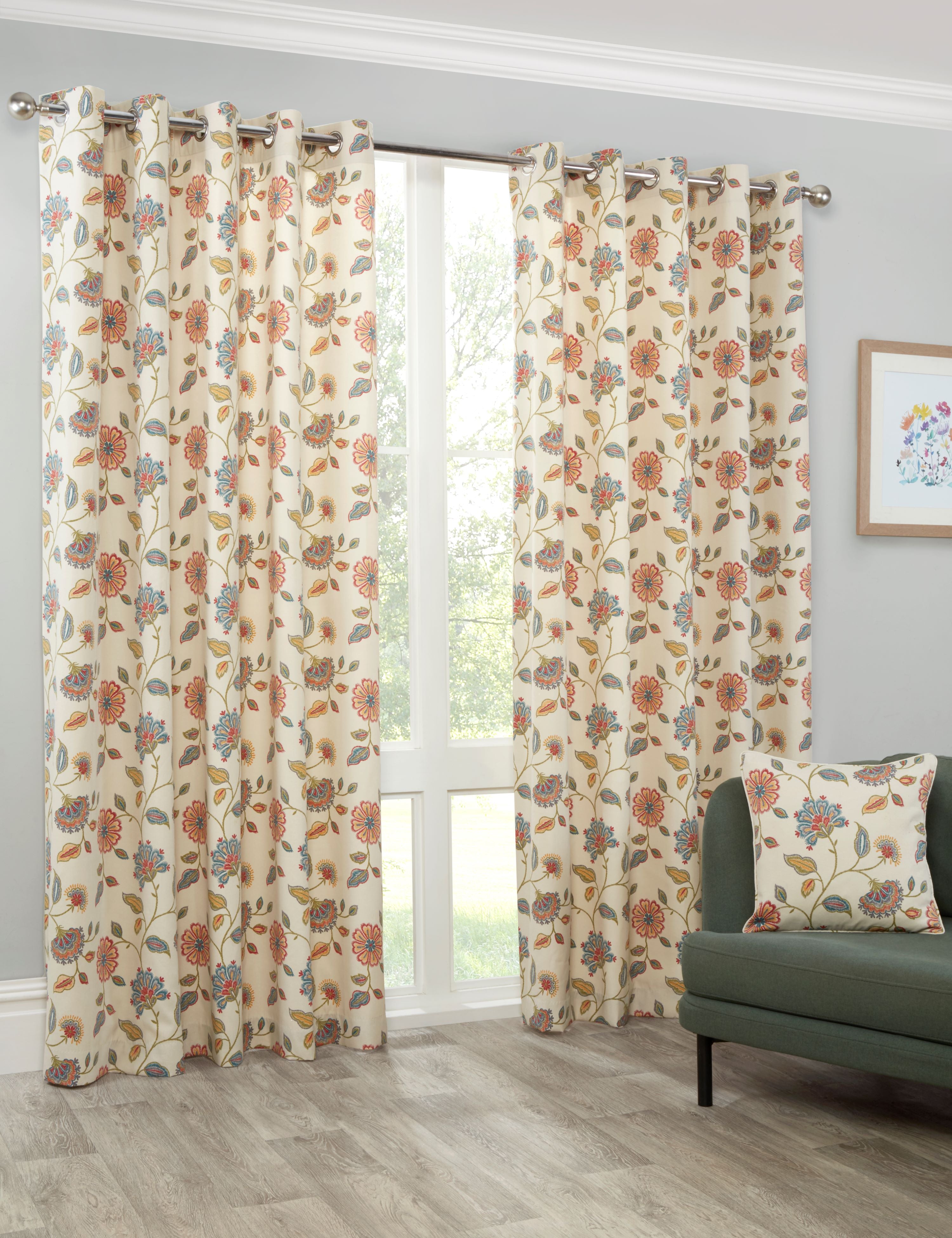 sundour curtains, meadow floral design curtains, natural, green ...