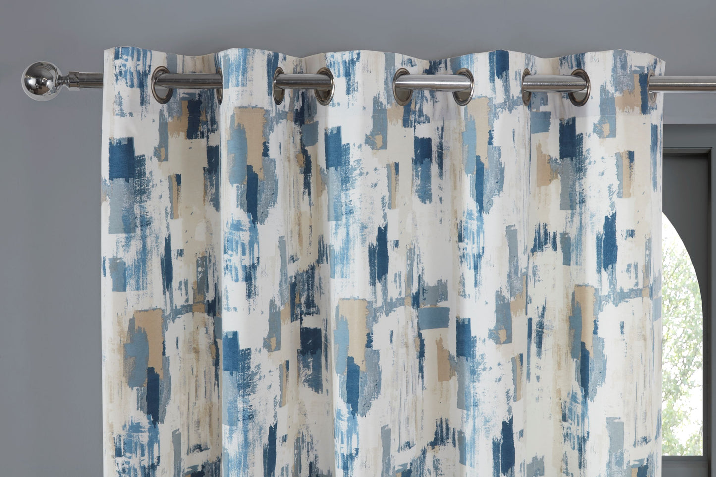 Eyelet Design Contemporary Curtains in Blue Shades