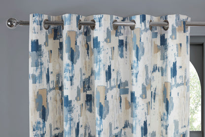 Eyelet Design Contemporary Curtains in Blue Shades