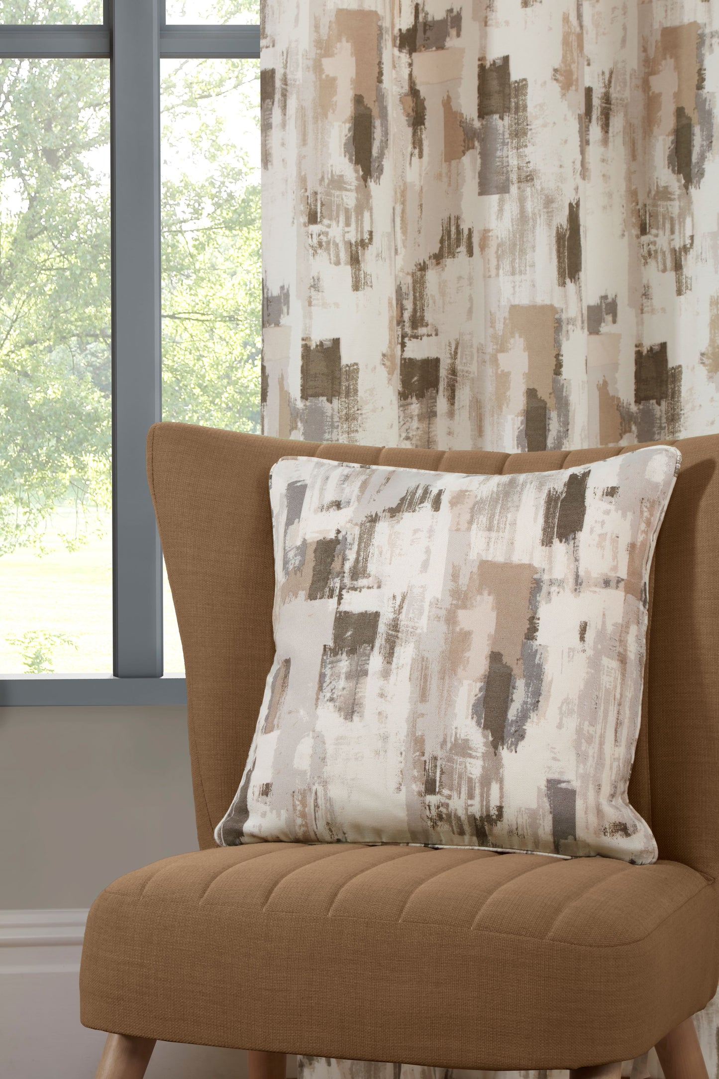 Eyelet Design Contemporary Curtains in Putty Brown & Natural Shades