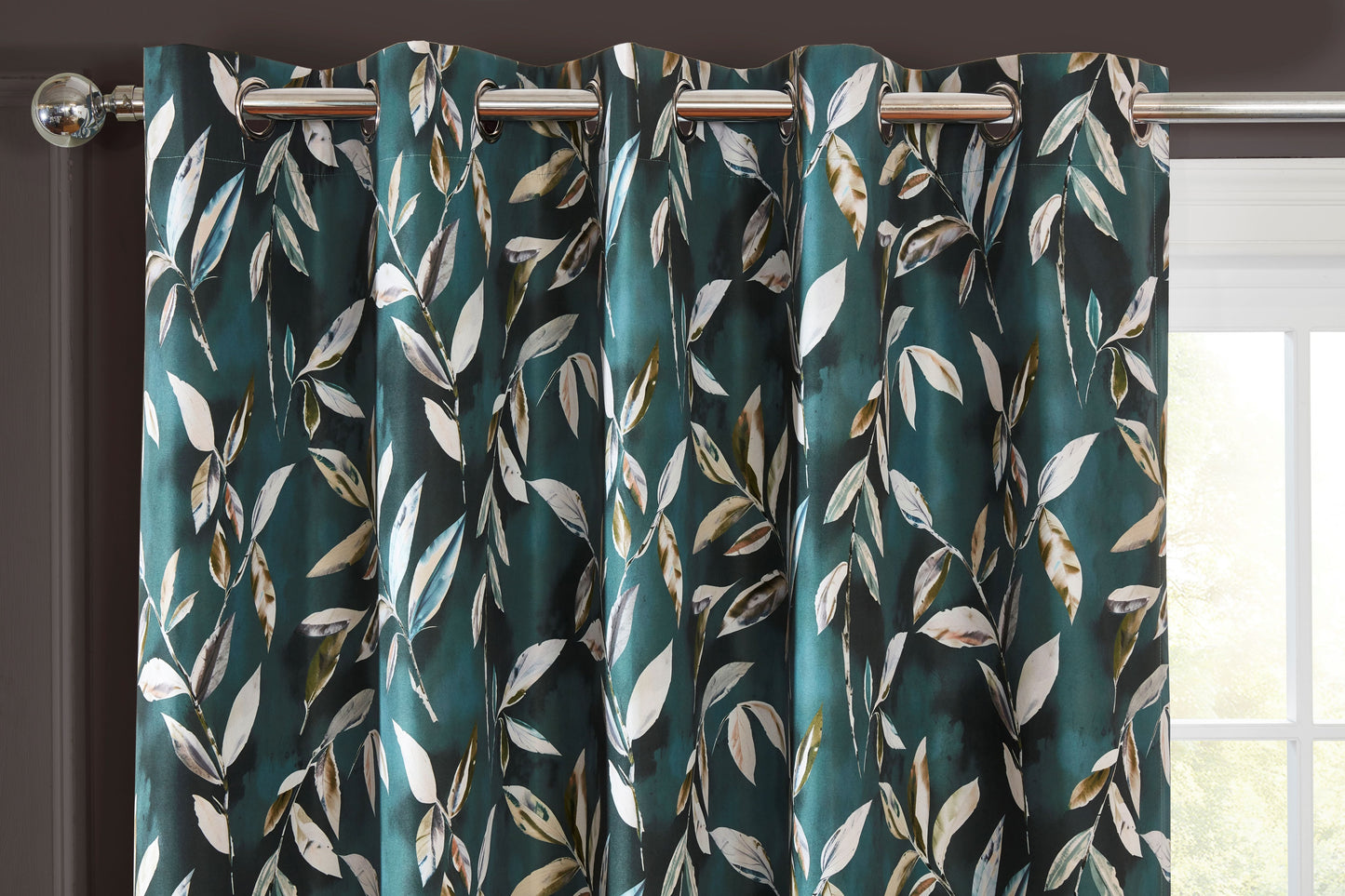 3 Pass Blackout Floral Leaf Design Curtains in Bottle Green