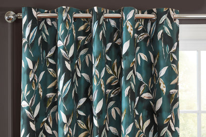 3 Pass Blackout Floral Leaf Design Curtains in Bottle Green