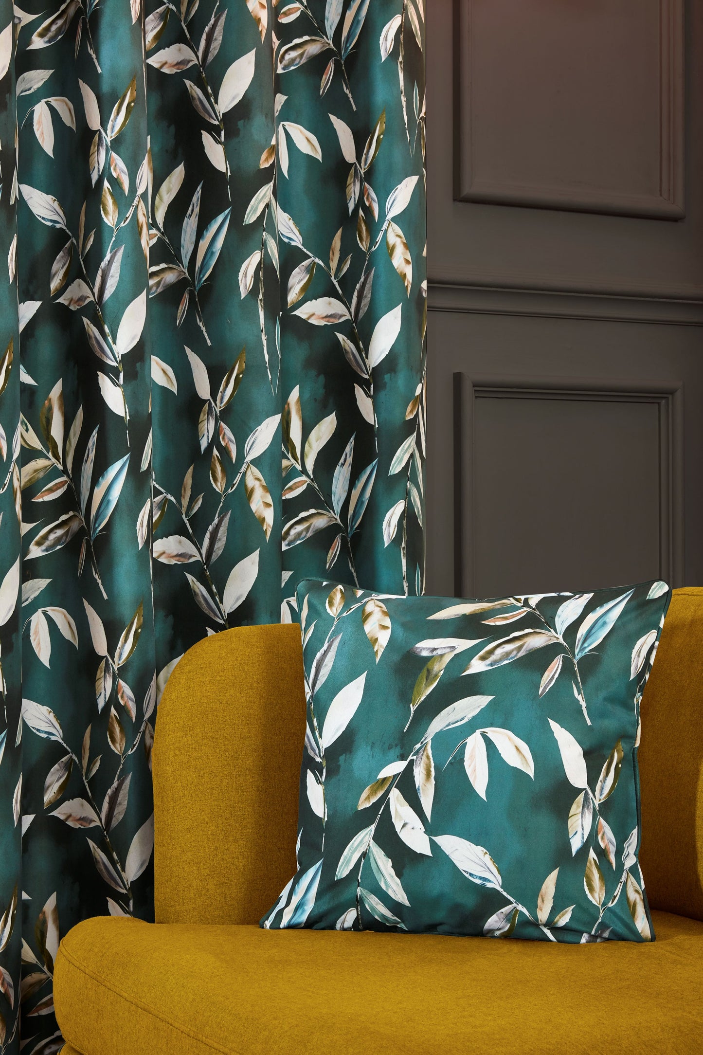 3 Pass Blackout Floral Leaf Design Curtains in Bottle Green