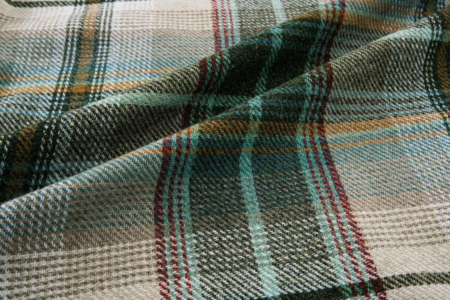 Woven Check Design Pair Eyelet Curtains in Green