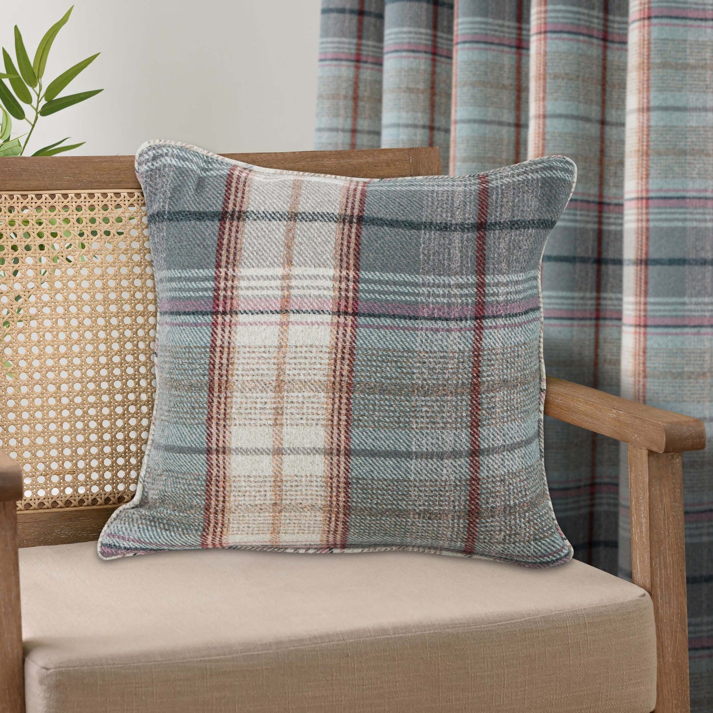 Woven Check Design Pair Eyelet Curtains in Steel Grey