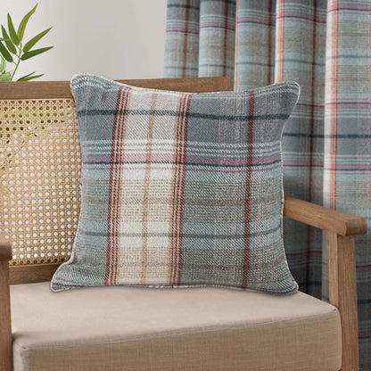 Woven Check Design Pair Eyelet Curtains in Steel Grey