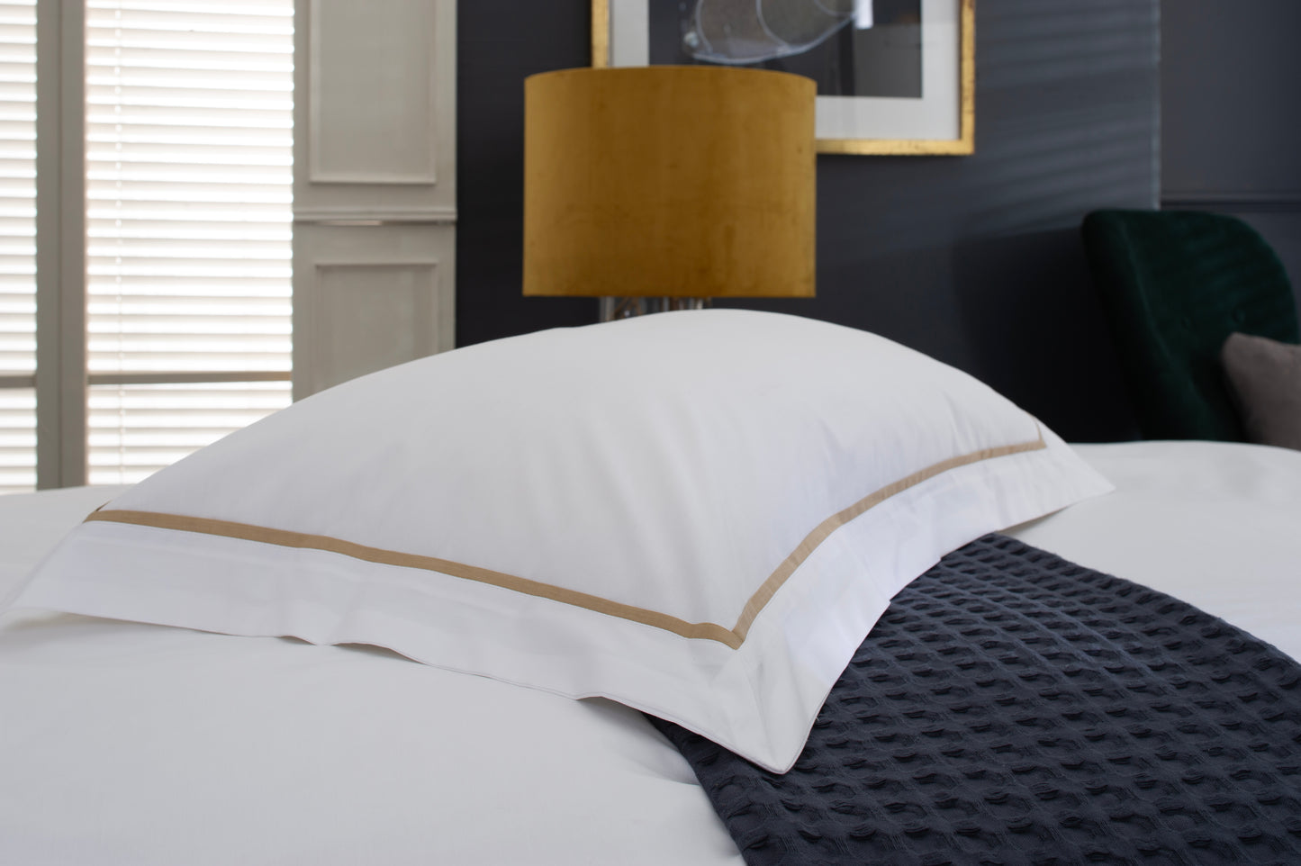 100% Cotton Duvet Cover Set White with Gold Embroidery