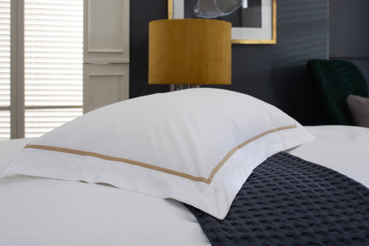 100% Cotton Duvet Cover Set White with Gold Embroidery