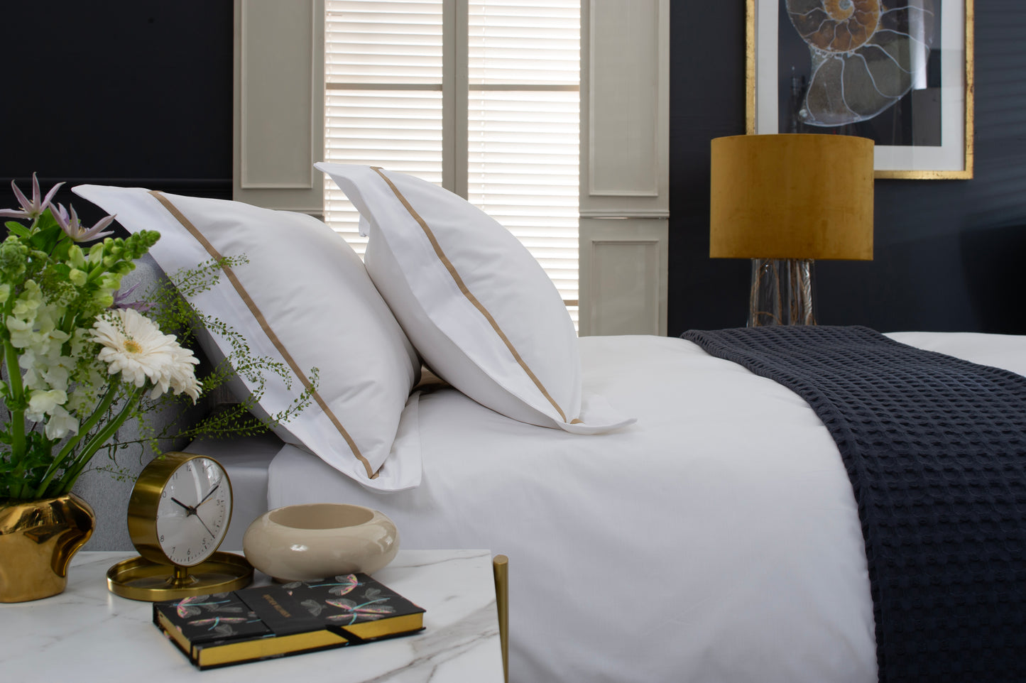 100% Cotton Duvet Cover Set White with Gold Embroidery