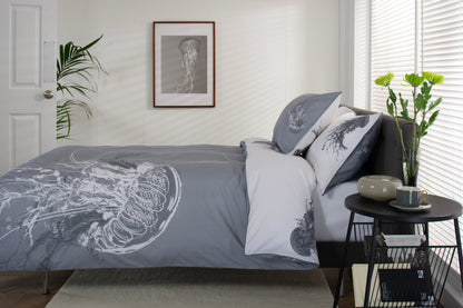 100% Cotton Jellyfish Design Duvet Cover Set Grey & White