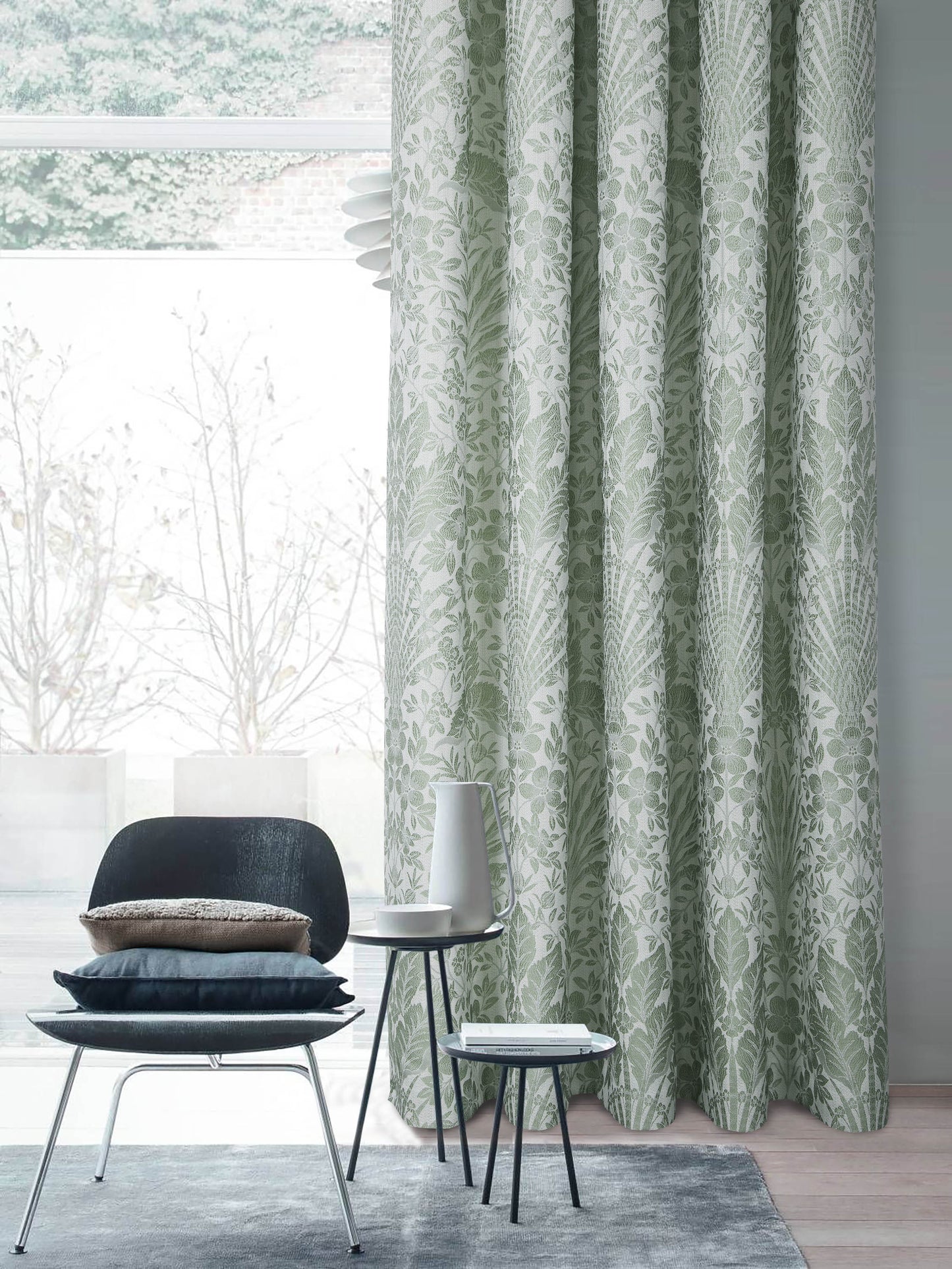 Floral Jacquard Pair Curtains In Sage Green Keswick