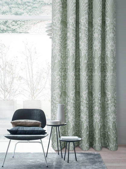 Floral Jacquard Pair Curtains In Sage Green Keswick