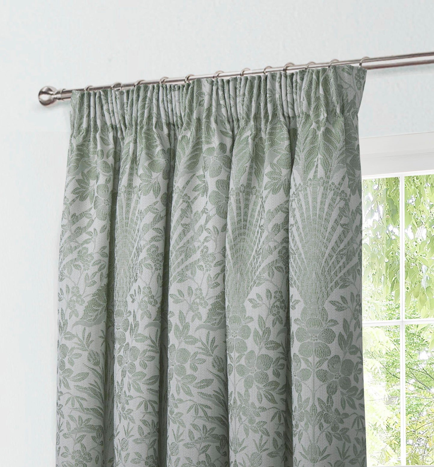 Floral Jacquard Pair Curtains In Sage Green Keswick