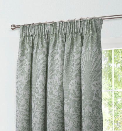 Floral Jacquard Pair Curtains In Sage Green Keswick