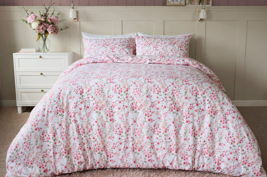 Brushed Cotton Pink Floral Duvet Cover Set