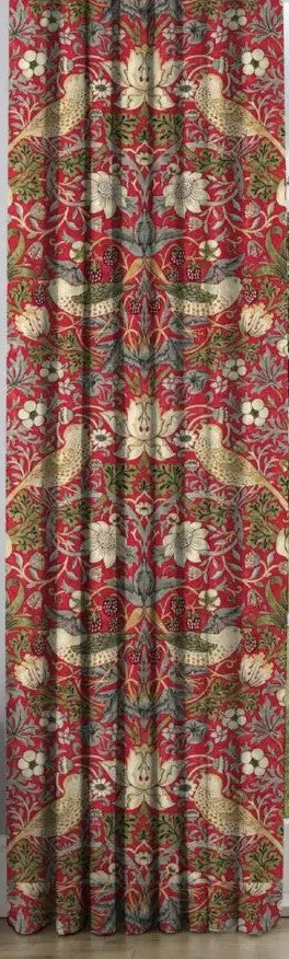 Strawberry Thief Major Pair Curtains in Red by William Morris