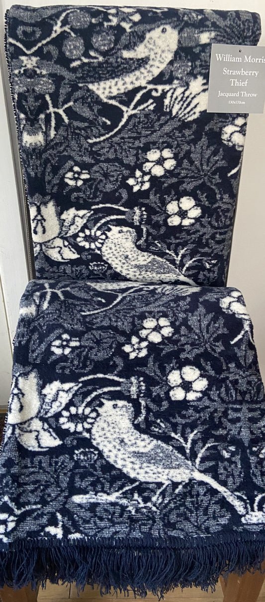 Strawberry Thief Throw Blanket in Navy Blue