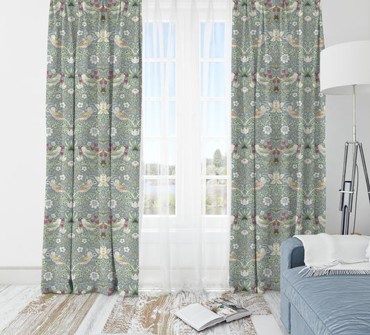 Strawberry Thief Pair Curtains in Blue by William Morris
