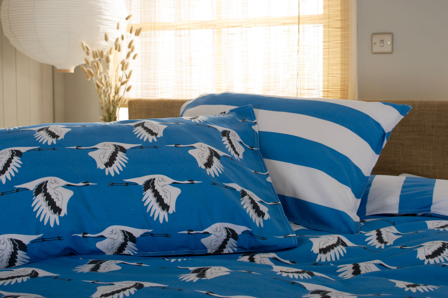 100% Cotton Sedge Crane Design Duvet Cover Set Blue