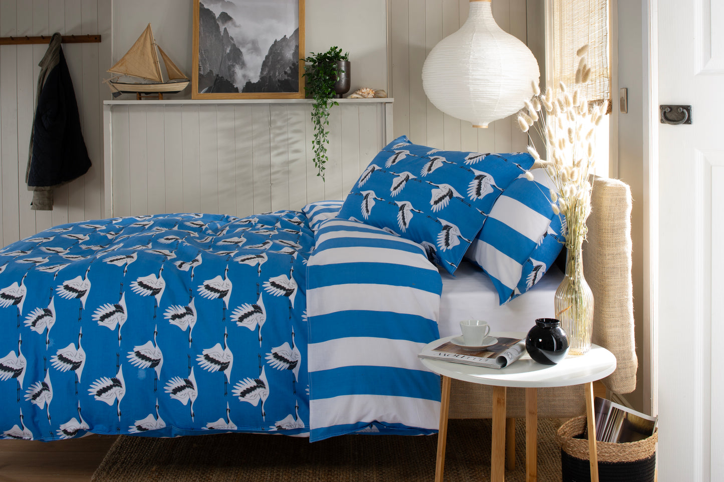 100% Cotton Sedge Crane Design Duvet Cover Set Blue