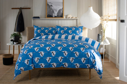 100% Cotton Sedge Crane Design Duvet Cover Set Blue