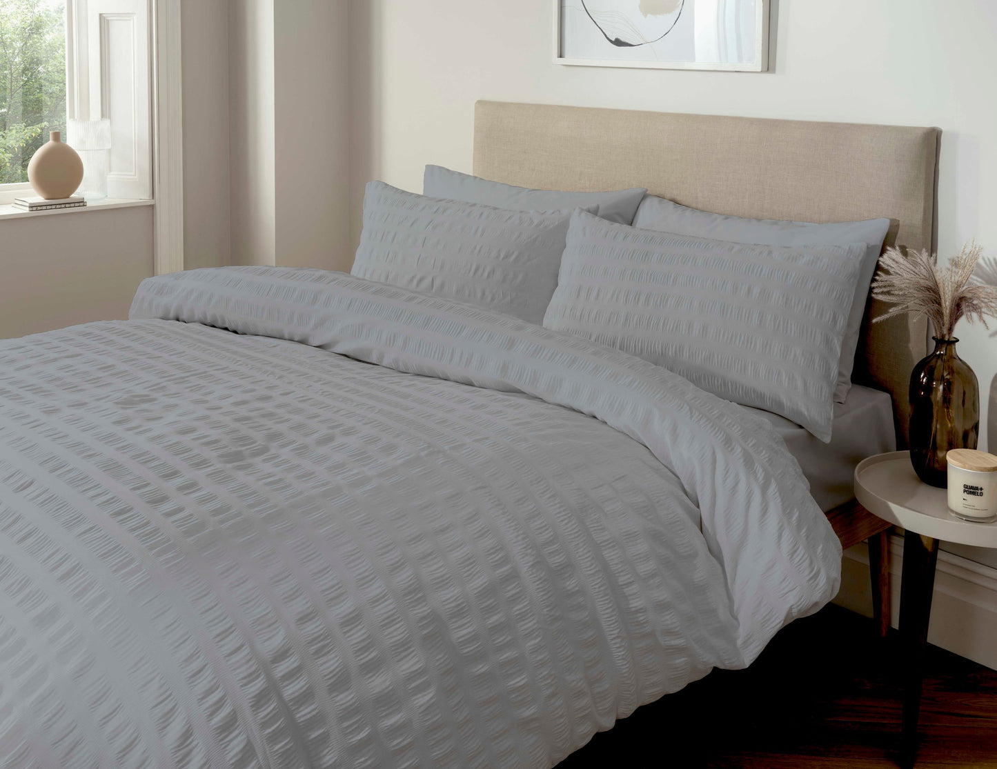 Seersucker Duvet Cover Set in Silver Grey