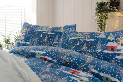 Brushed Cotton Snowy Theme Duvet Set in Blue