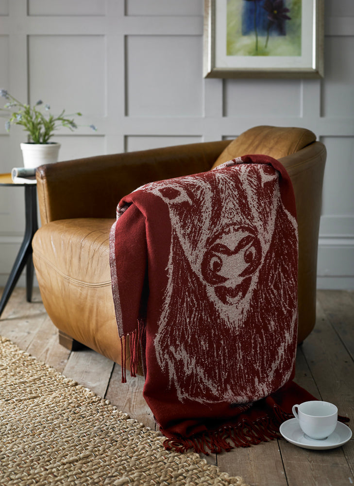Acrylic Supersoft Fringed Throw Stag in Mulberry
