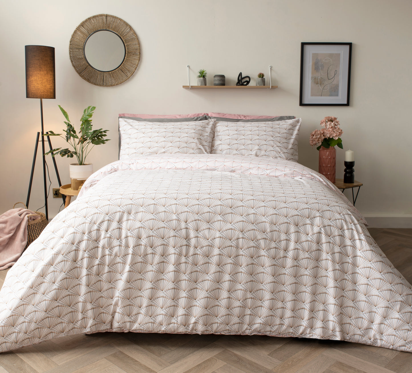 Cotton Rich Tokyo Duvet Cover Set Pink & Natural Reversible