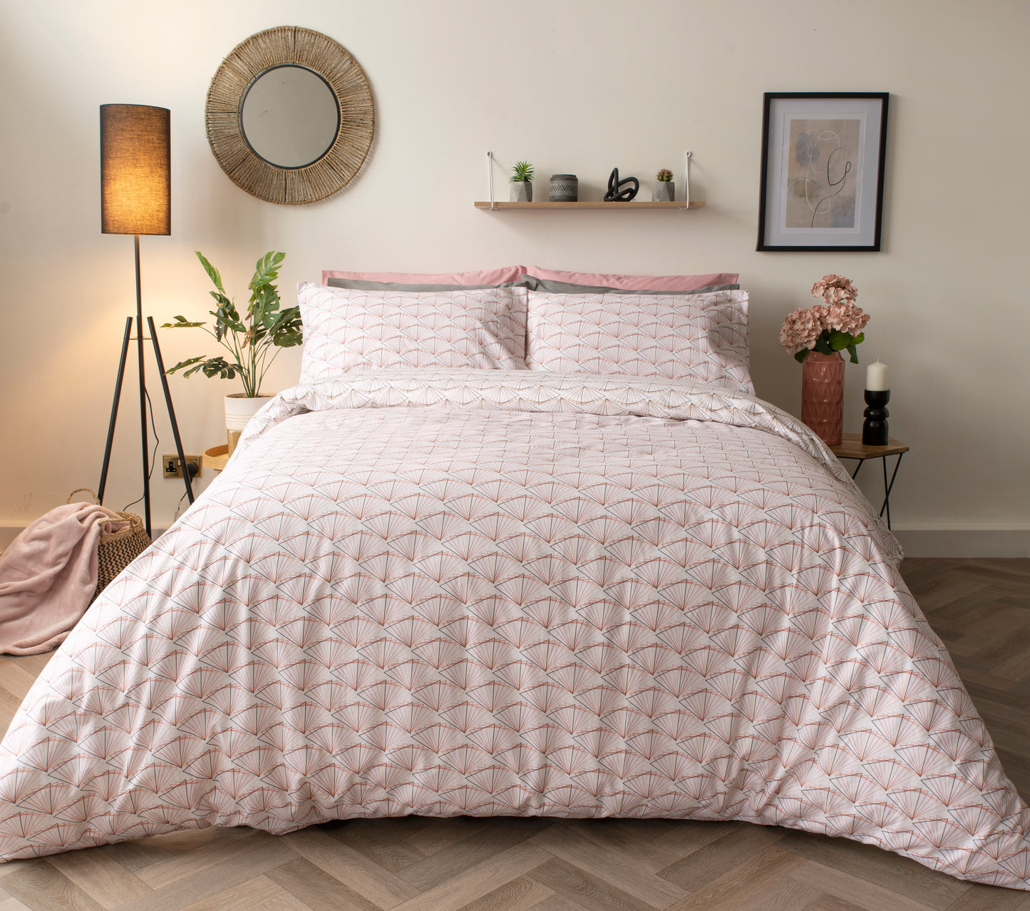 Cotton Rich Tokyo Duvet Cover Set Pink & Natural Reversible