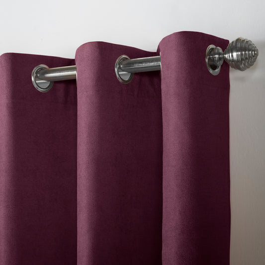 Chenille Velvet Room Darkening Curtains Eyelet in Aubergine
