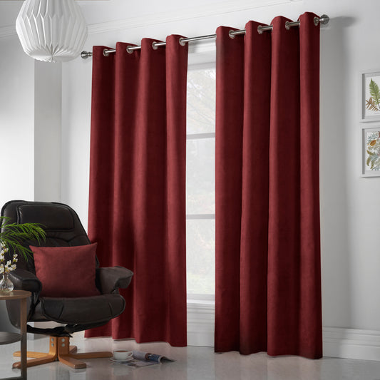 Chenille Velvet Room Darkening Curtains Eyelet in Red