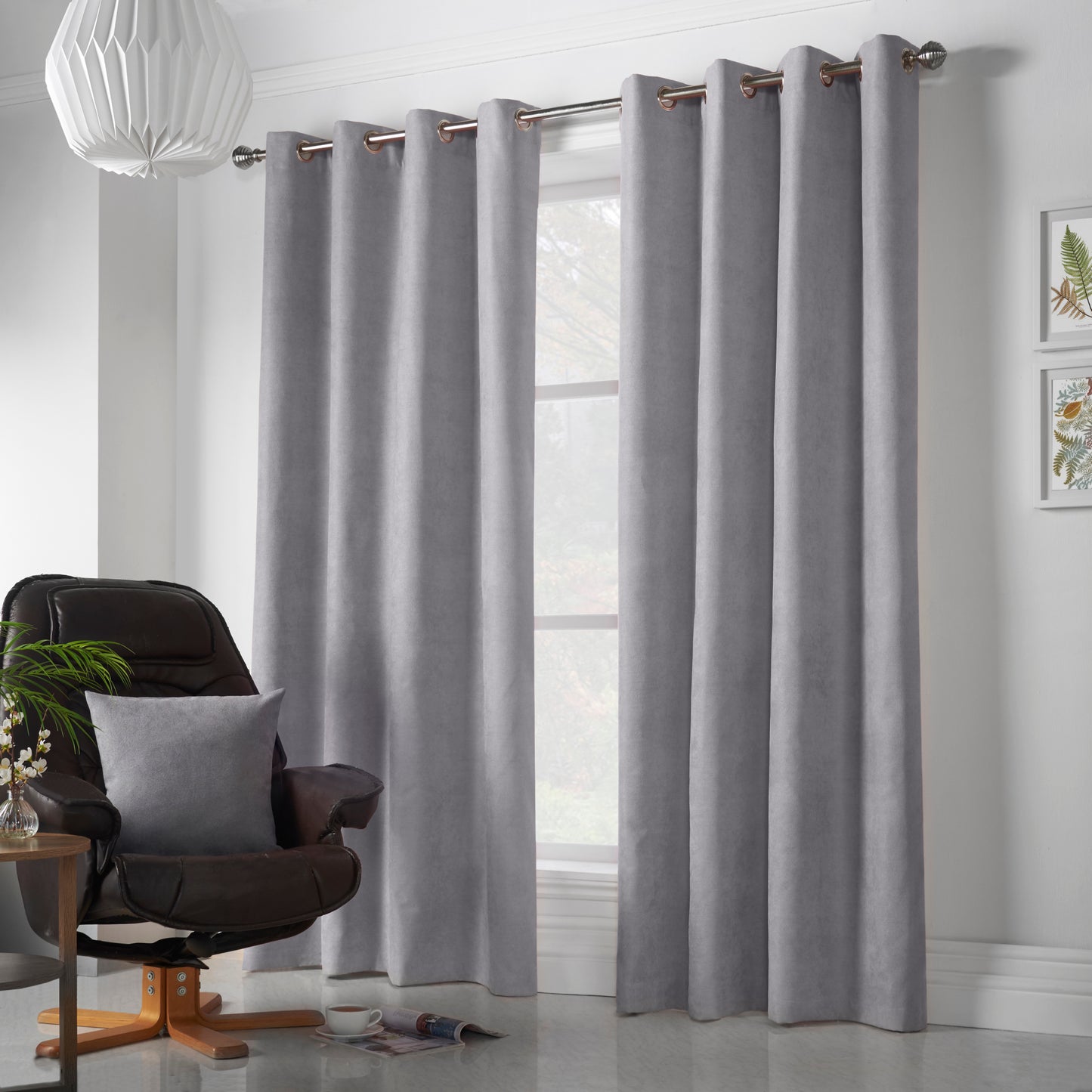 Chenille Velvet Room Darkening Curtains Eyelet in Silver Grey
