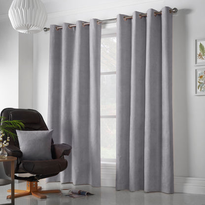 Chenille Velvet Room Darkening Curtains Eyelet in Silver Grey
